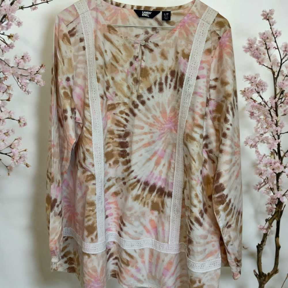 Lands' End Blouse Size Large Multicolor Tie Dye